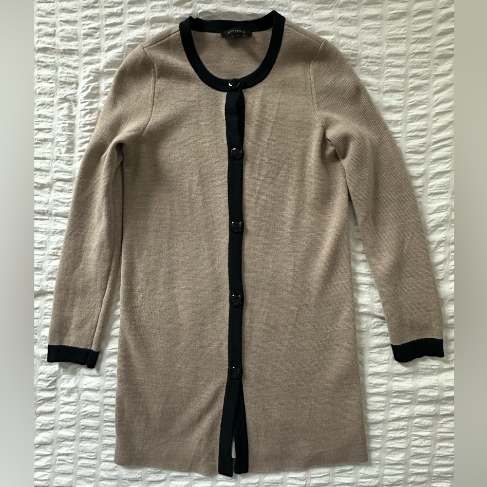 Ann Taylor Sz XS Long Cardigan Tan / Black